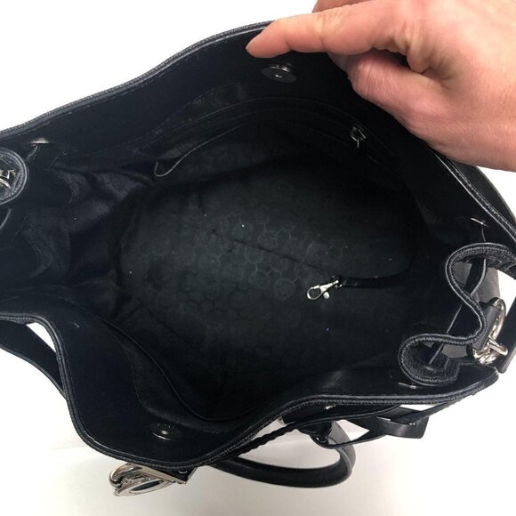 Michael Kors Black Logo Monogram Large Hamilton Satchel Bag Handbag Purse - Picture 7 of 8